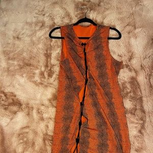 snake deco print cut out orange mini dress